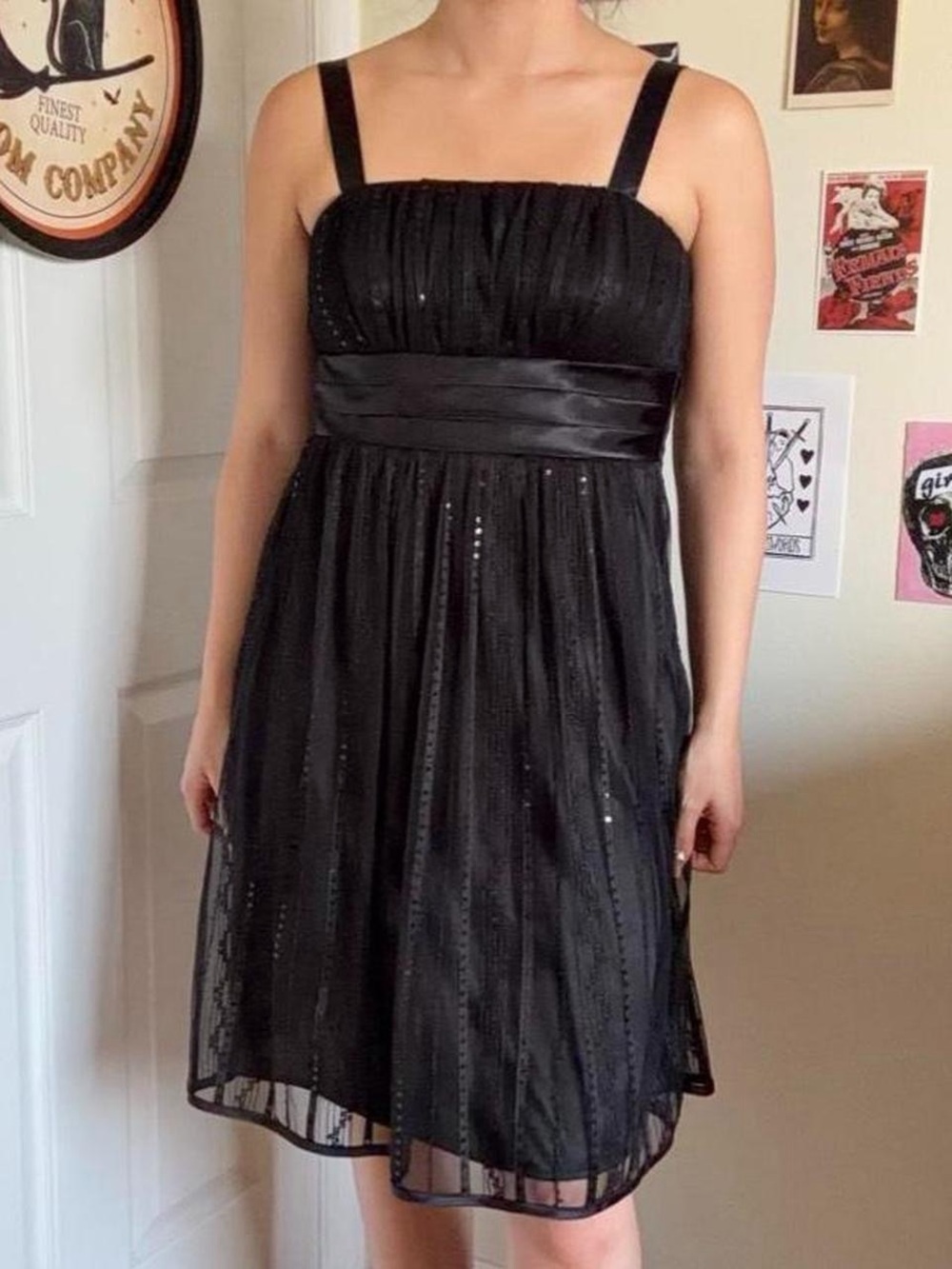 Black Satin-Accented Party Dress - Women